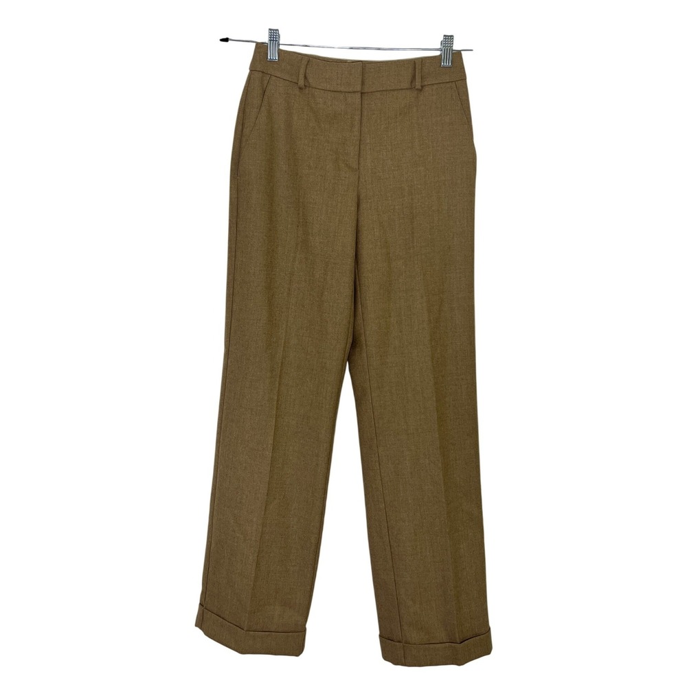 Liz Claiborne Petite 4P‎ Tan Wool Straight Leg Pleats Pants Office Old Money